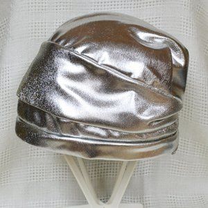 Womens vintage silver lame quality Patrice turban hat with pleating back bow